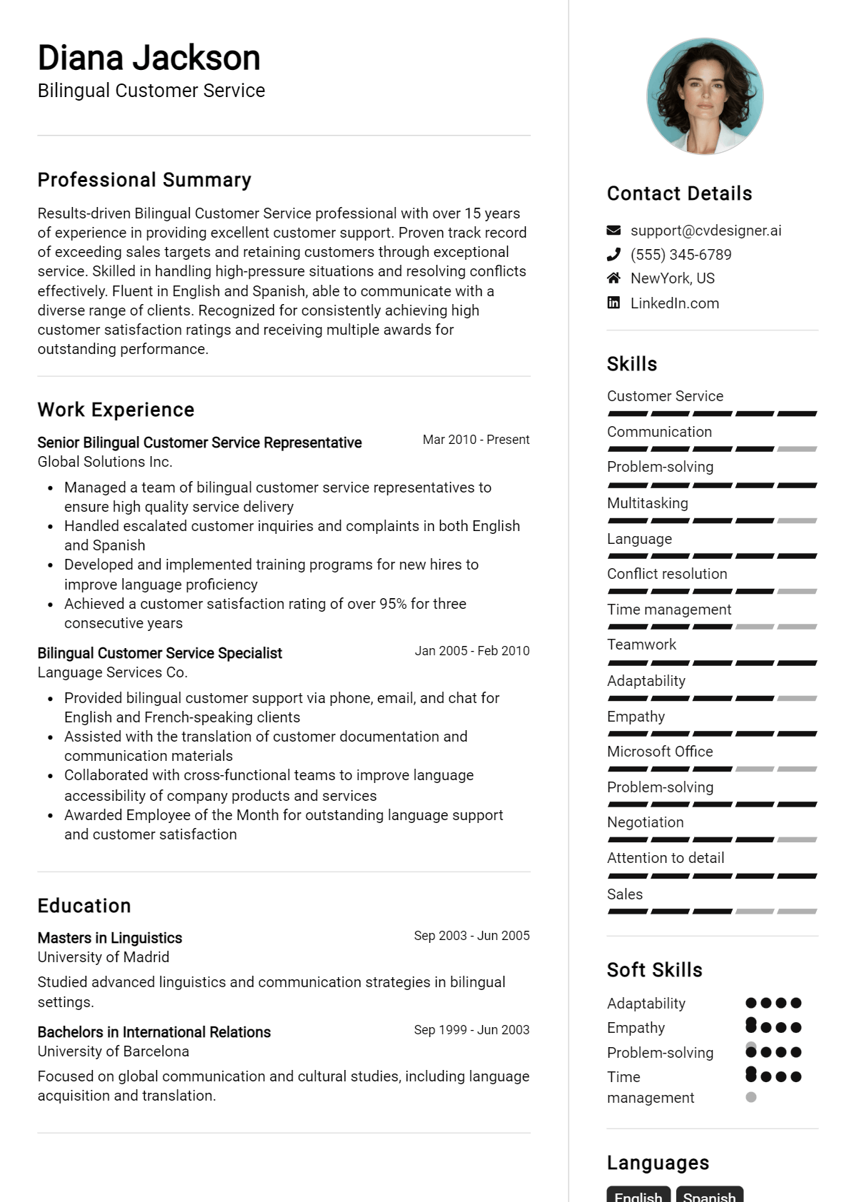 Bilingual Customer Service Resume Example