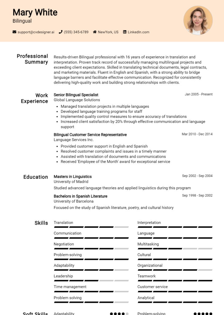 Bilingual Resume Example For 2024 Free Guide Cvdesigner Ai