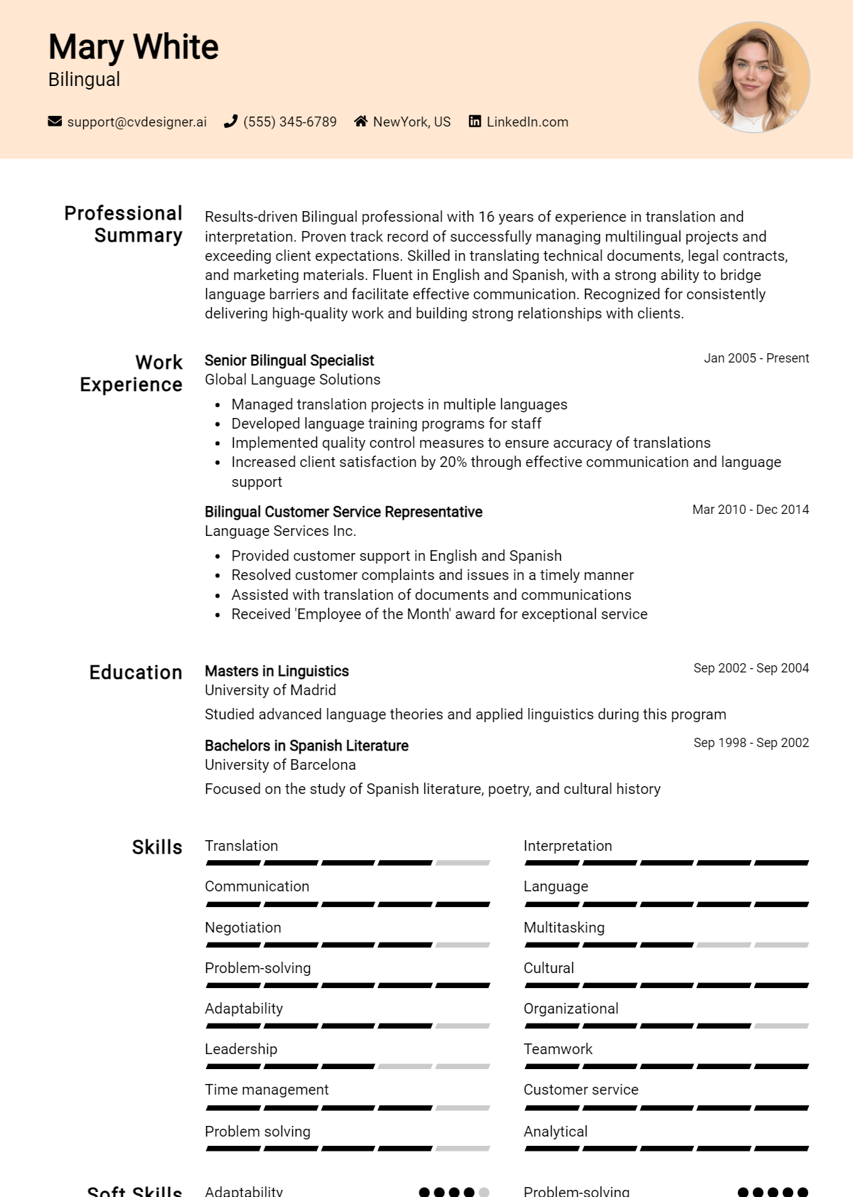 Bilingual Resume Example