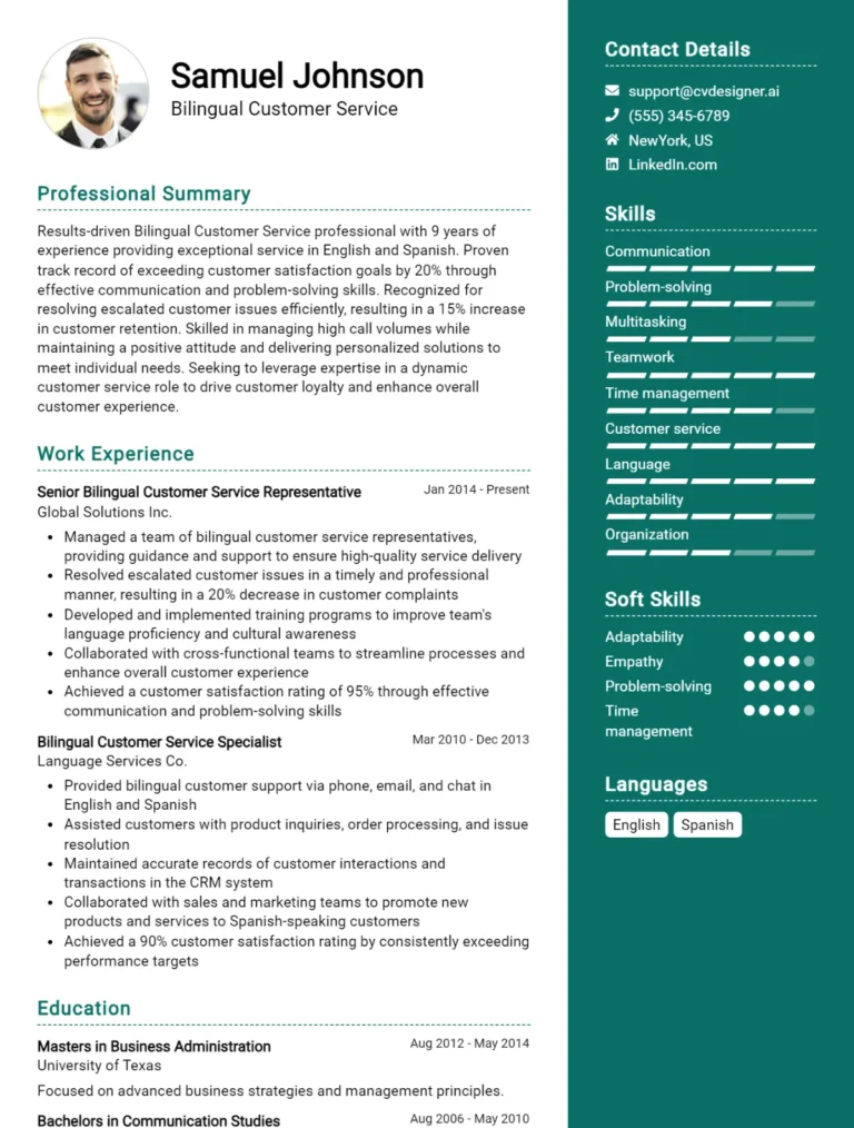 Bilingual Customer Service CV Example For 2025: Strategies & Templates
