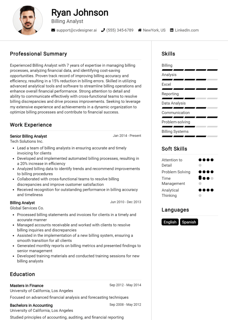 7 Billing Analyst Resume Examples And Templates for 2025