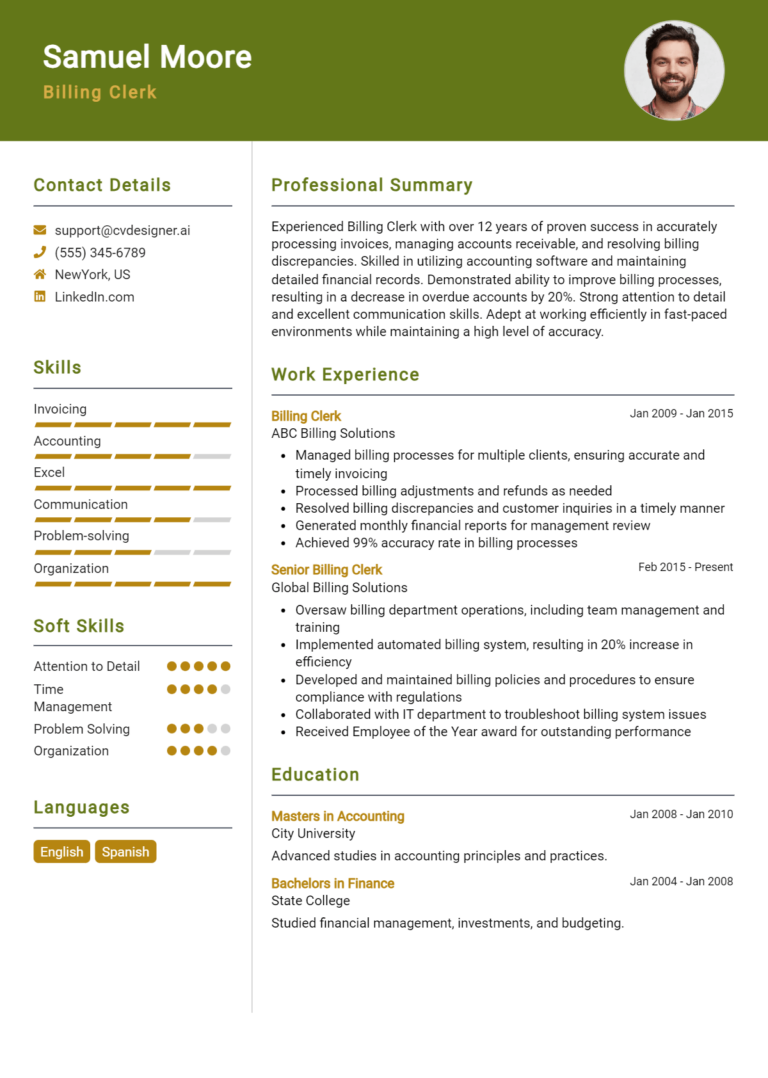 8 Billing Clerk Resume Examples And Templates for 2025