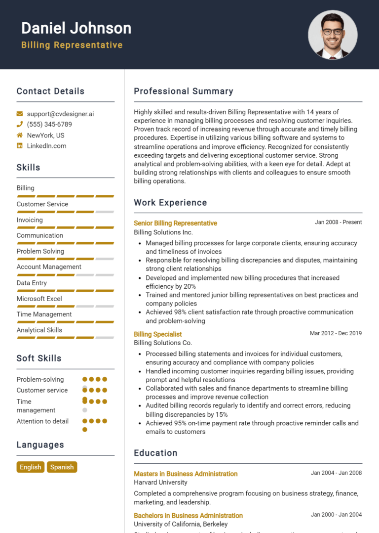 Billing Representative Resume Example for 2025: Free Downloadable Templates