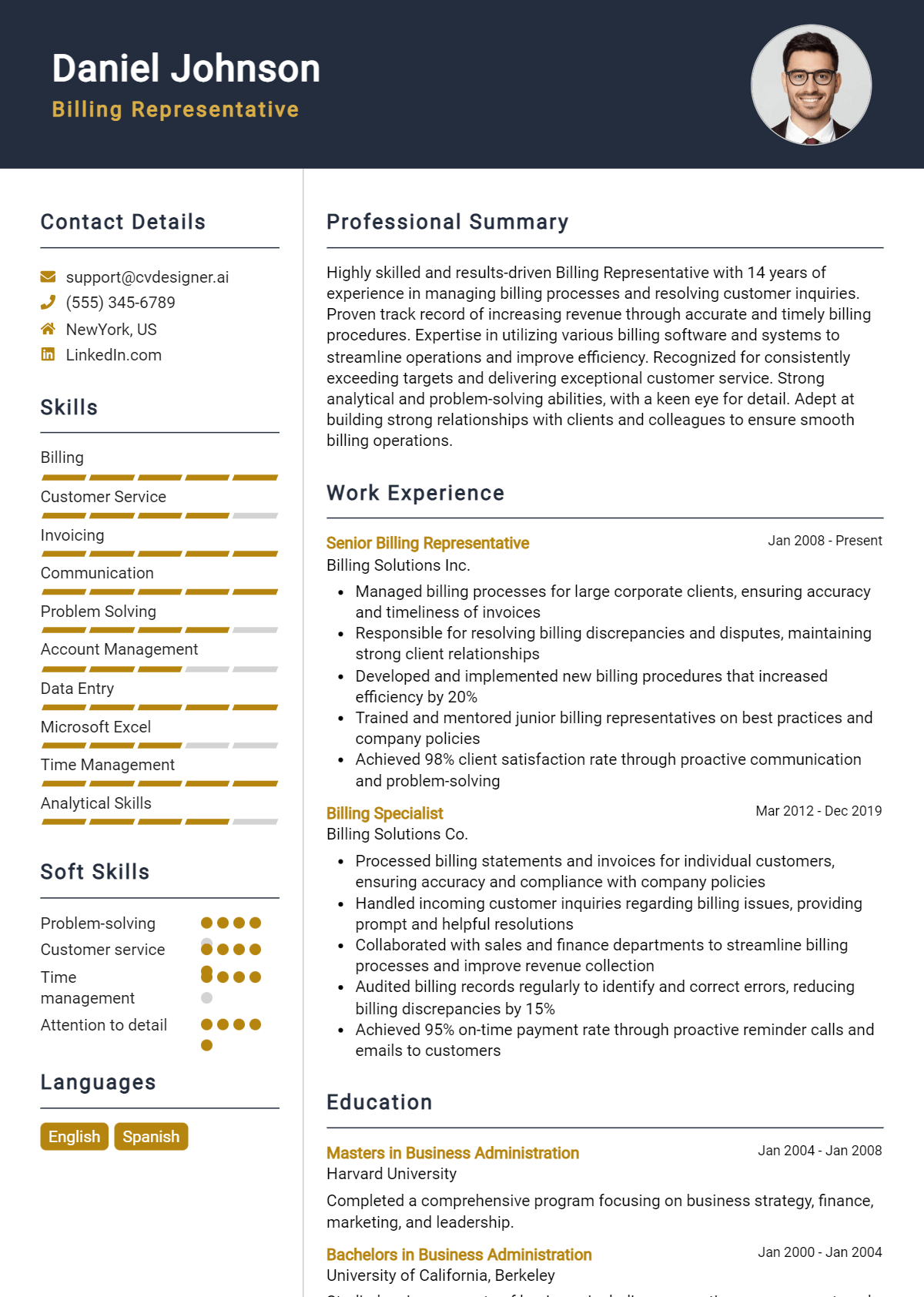 Billing Representative Resume Example