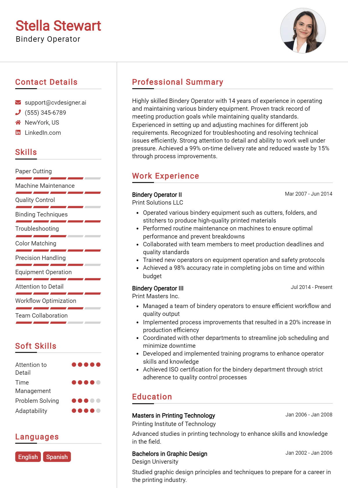 Bindery Operator Resume Example