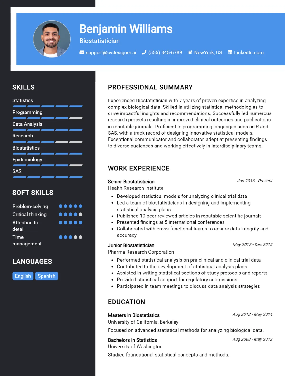 Biostatistician CV Example