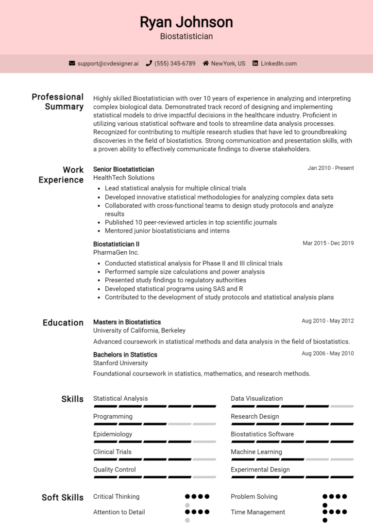 Biostatistician Resume Example for 2025: Free Downloadable Templates
