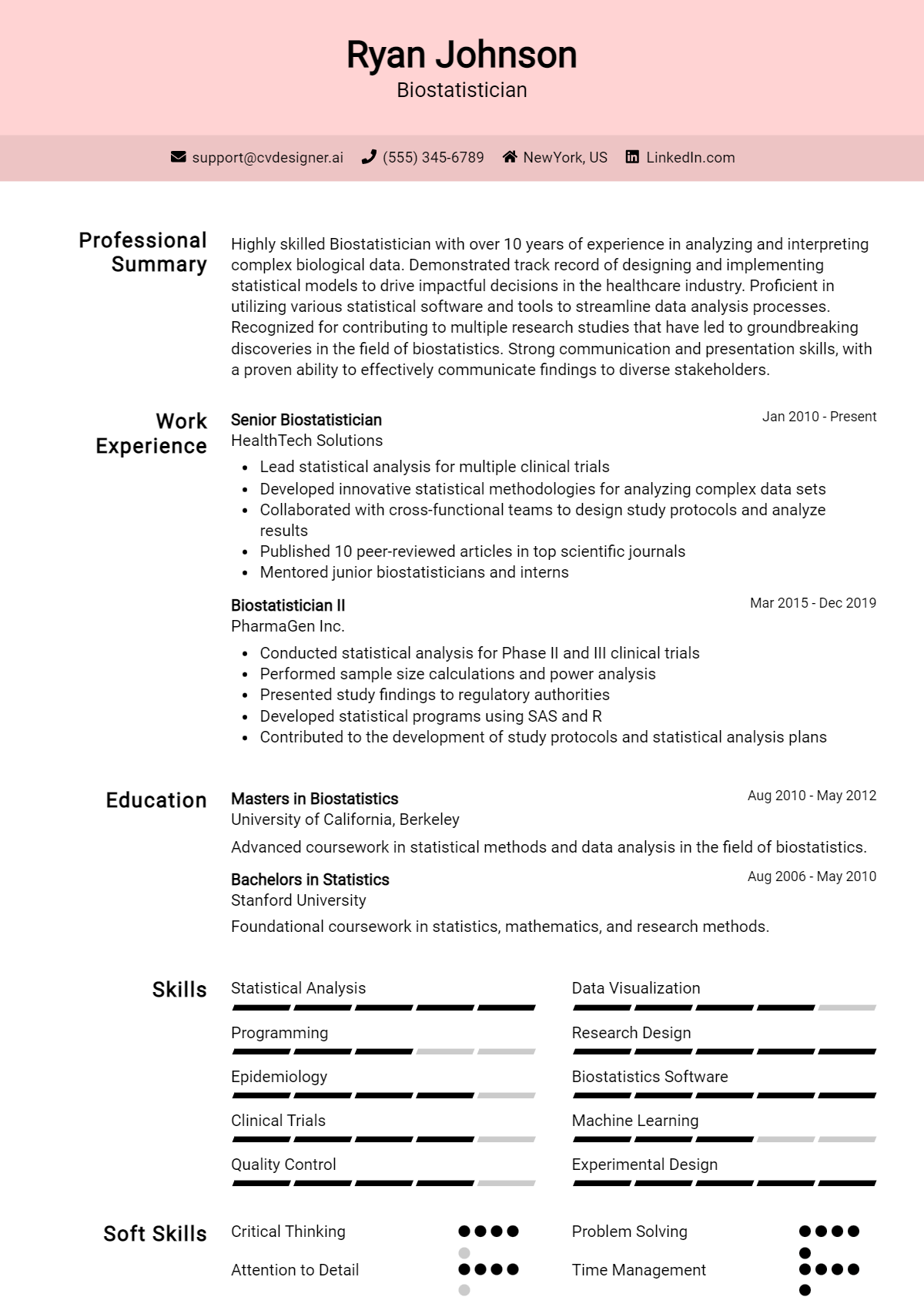 Biostatistician Resume Example