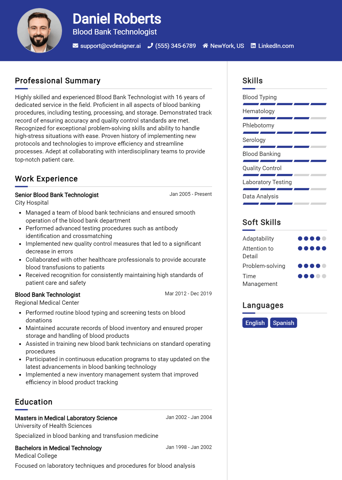 Blood Bank Technologist Resume Example