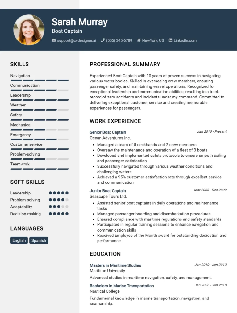 Boat Captain CV Example For 2025: Top Tips & Samples