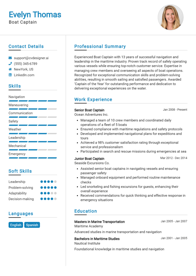 Boat Captain Resume Example for 2025: How to Craft a Winning CV