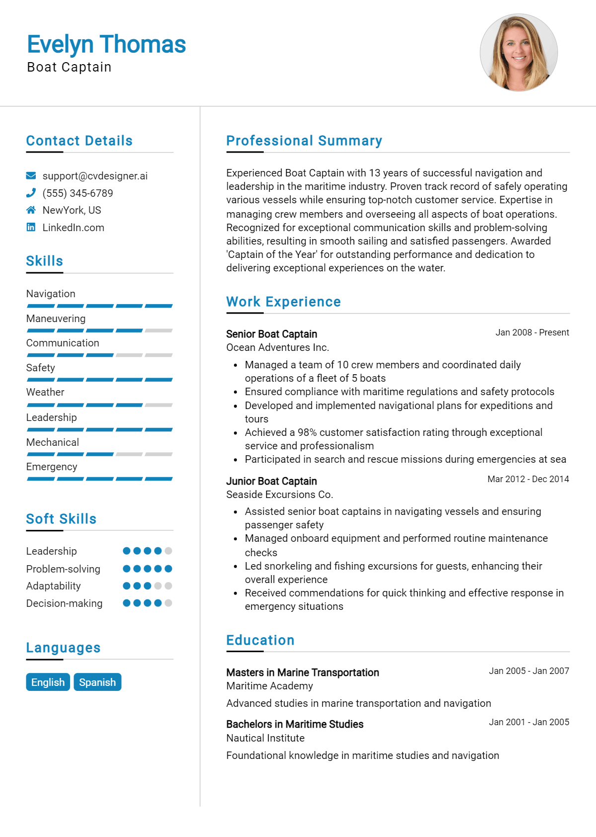 Boat Captain Resume Example