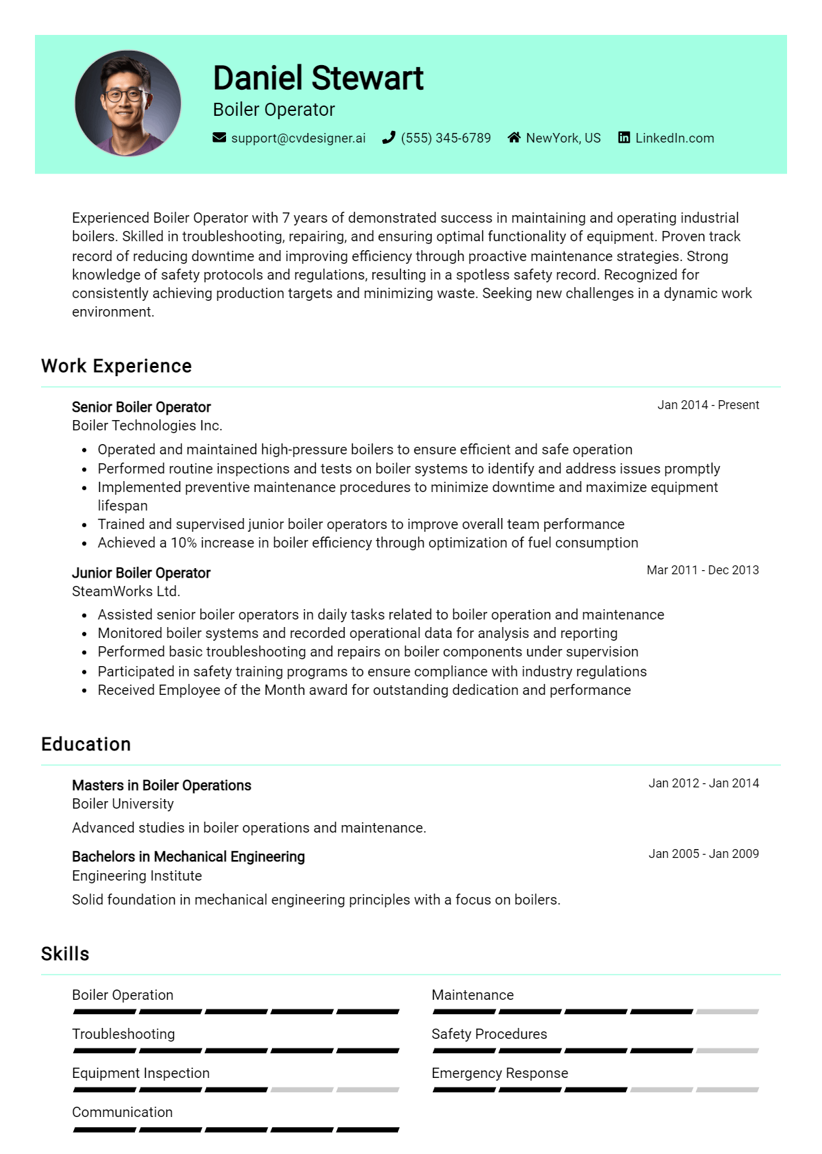 Boiler Operator Resume Example