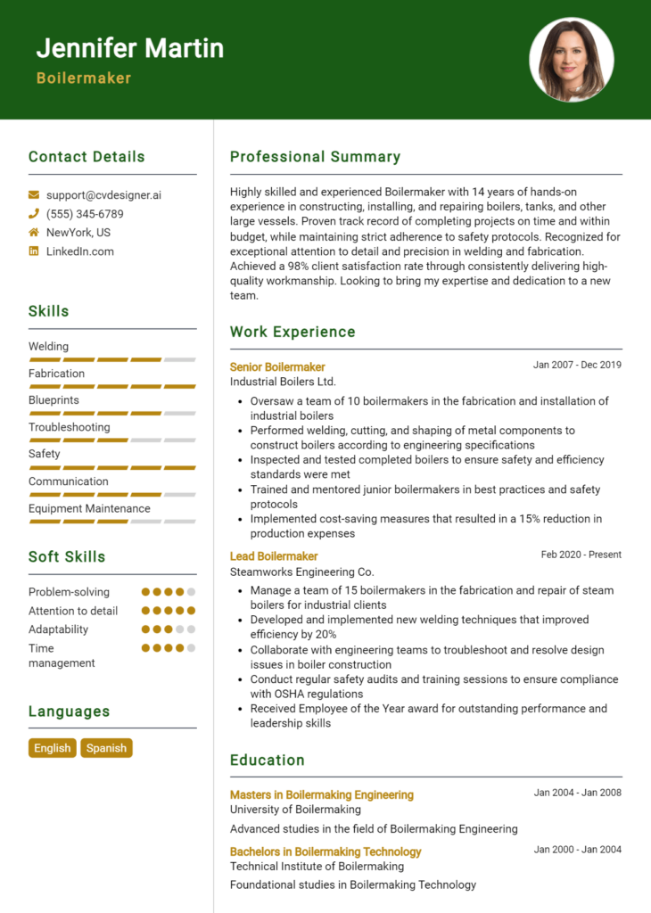 Boilermaker Resume Example for 2024: Professional CV Templates ...