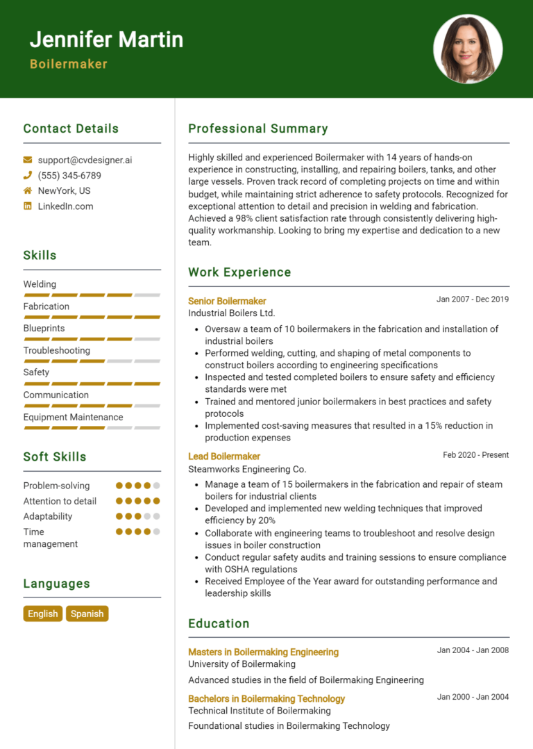 Boilermaker Resume Example for 2025: Professional CV Templates