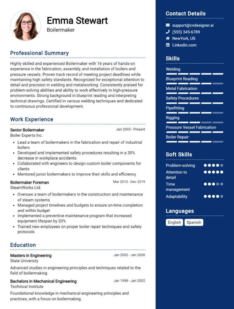 Boilermaker CV Example For 2025: Tips to Stand Out