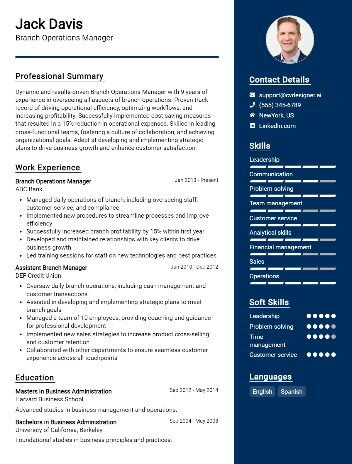 Branch Operations Manager CV Example