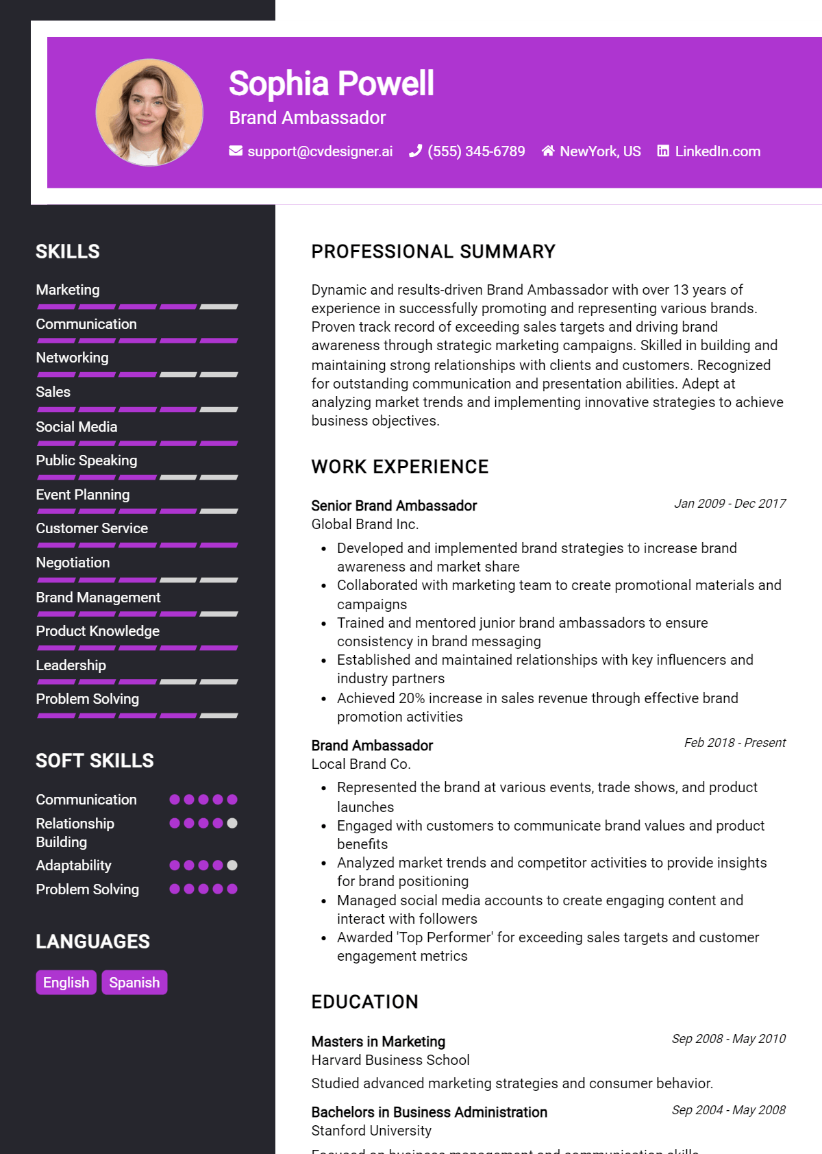 Brand Ambassador Resume Example