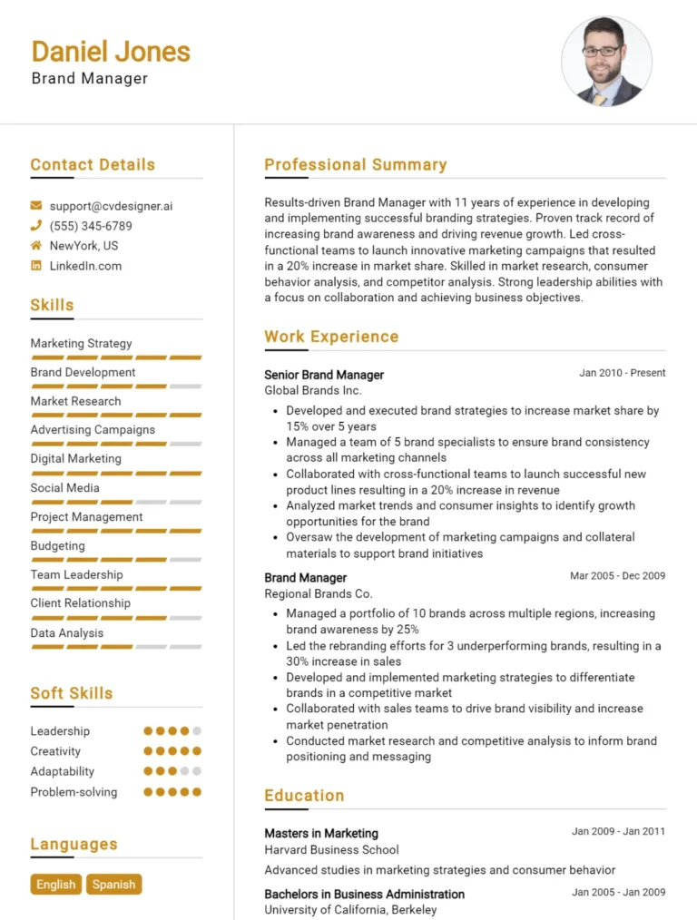 Brand Manager CV Example For 2025: Proven Tips & Templates
