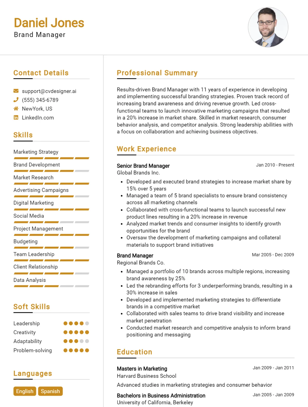 Brand Manager CV Example For 2024: Proven Tips & Templates - CVDesigner.ai