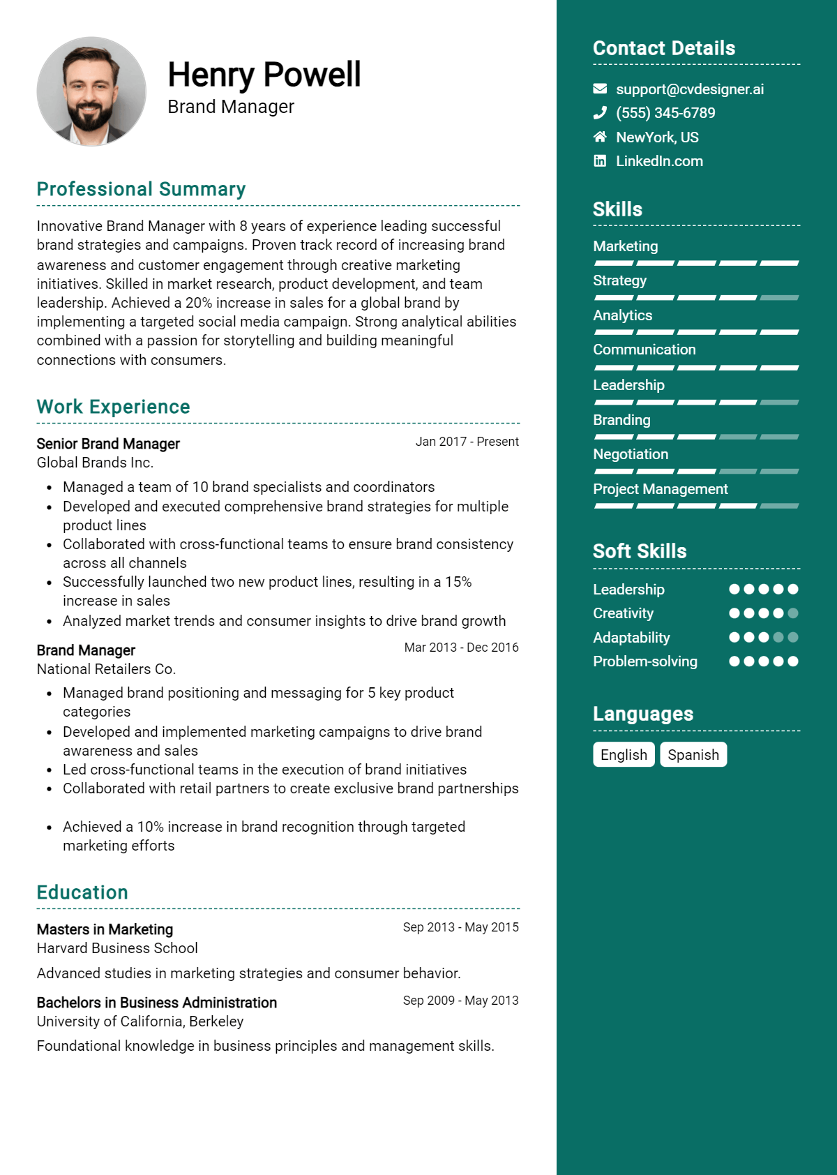 Brand Manager Resume Example