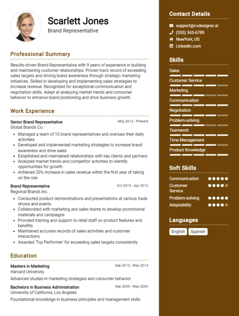Brand Representative CV Example For 2025: Top Tips & Samples