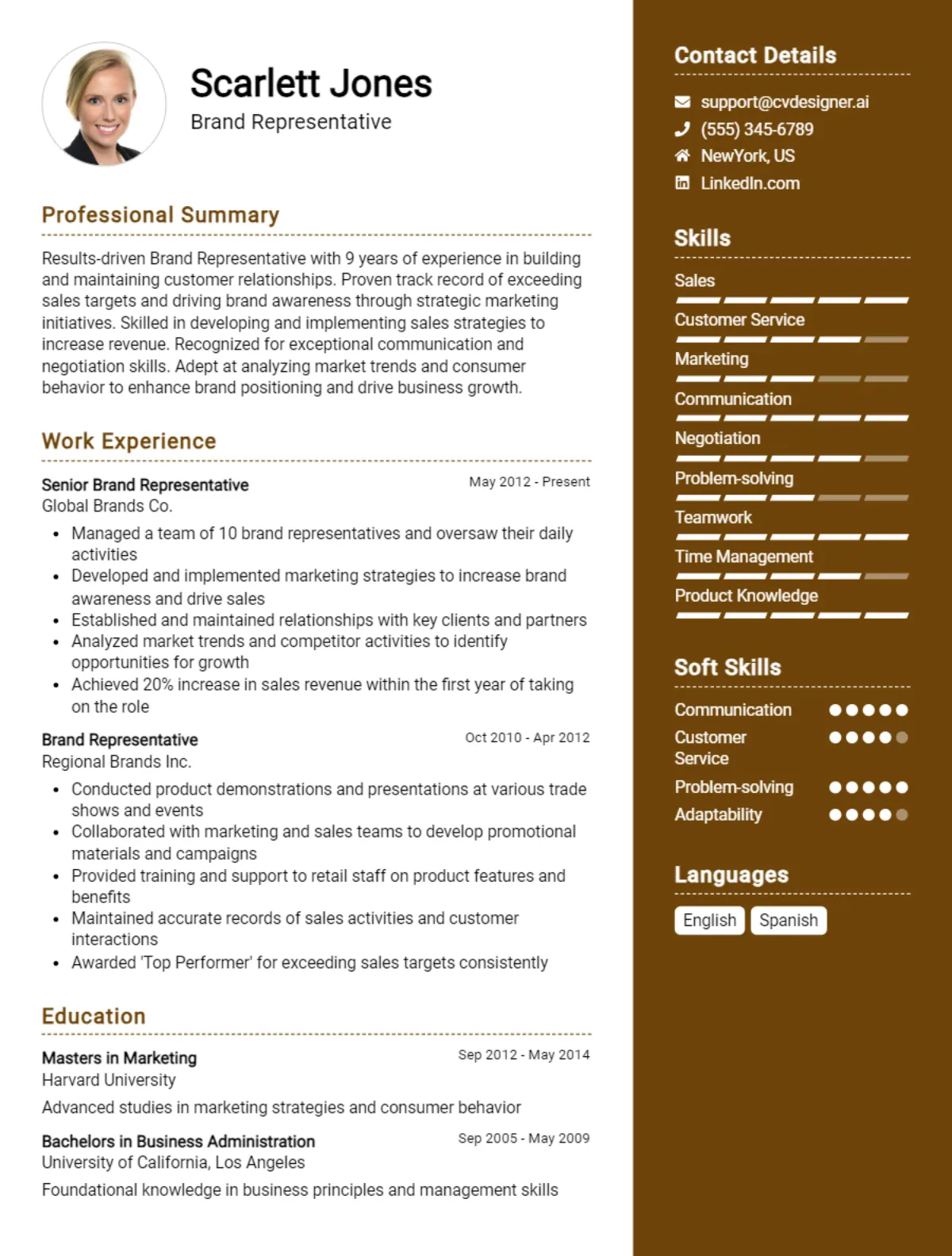 Brand Representative CV Example