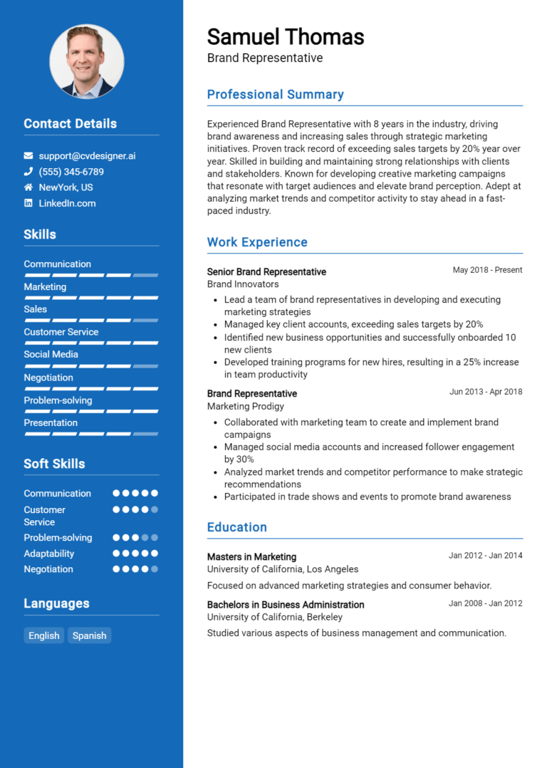 Brand Representative Resume Example for 2025: Tips & Templates