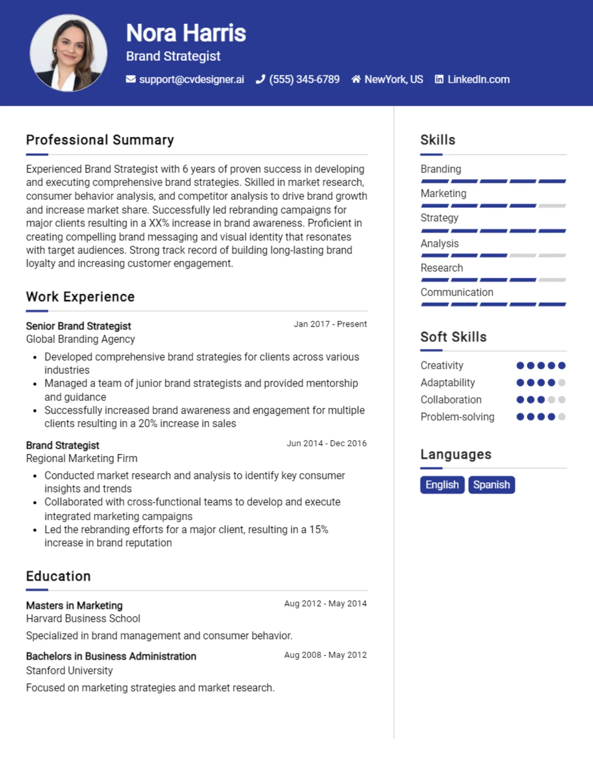 Brand Strategist CV Example