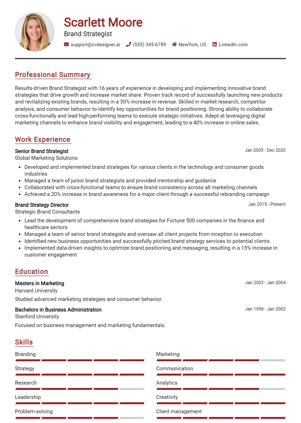 Brand Strategist Resume Example