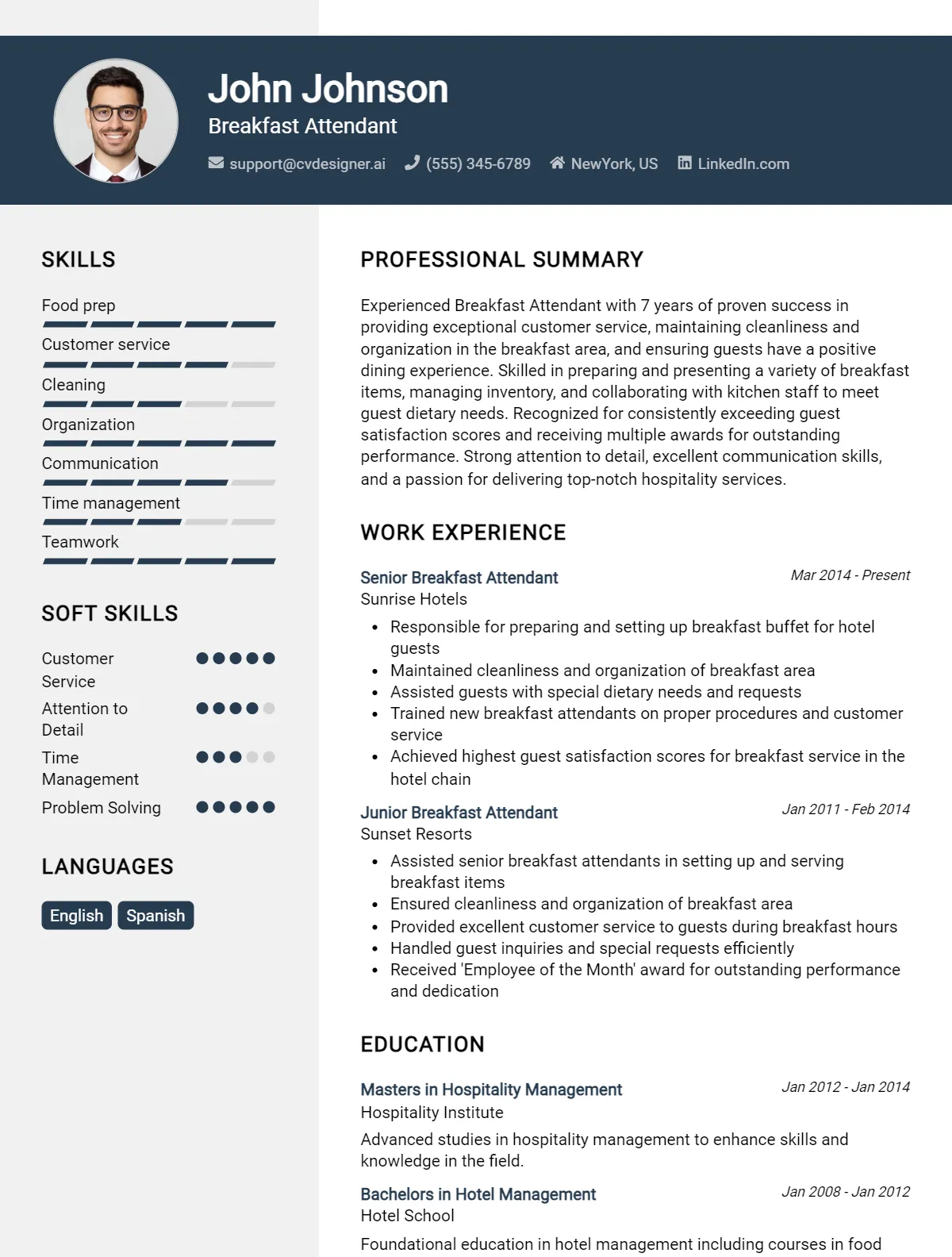 Breakfast Attendant CV Example