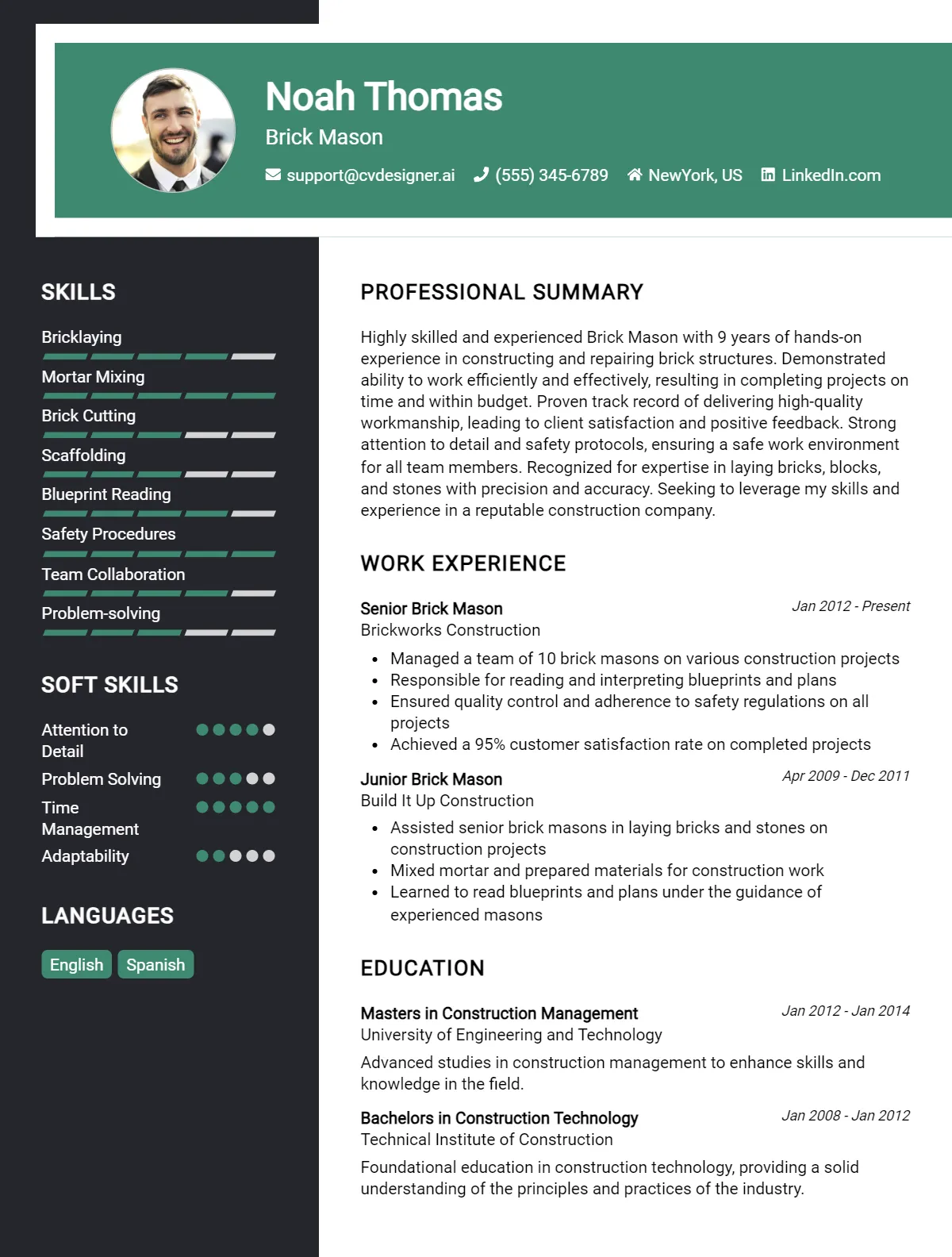 Brick Mason CV Example