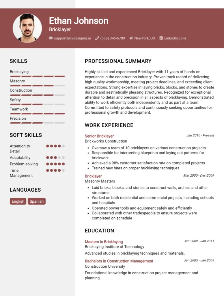 Bricklayer CV Example