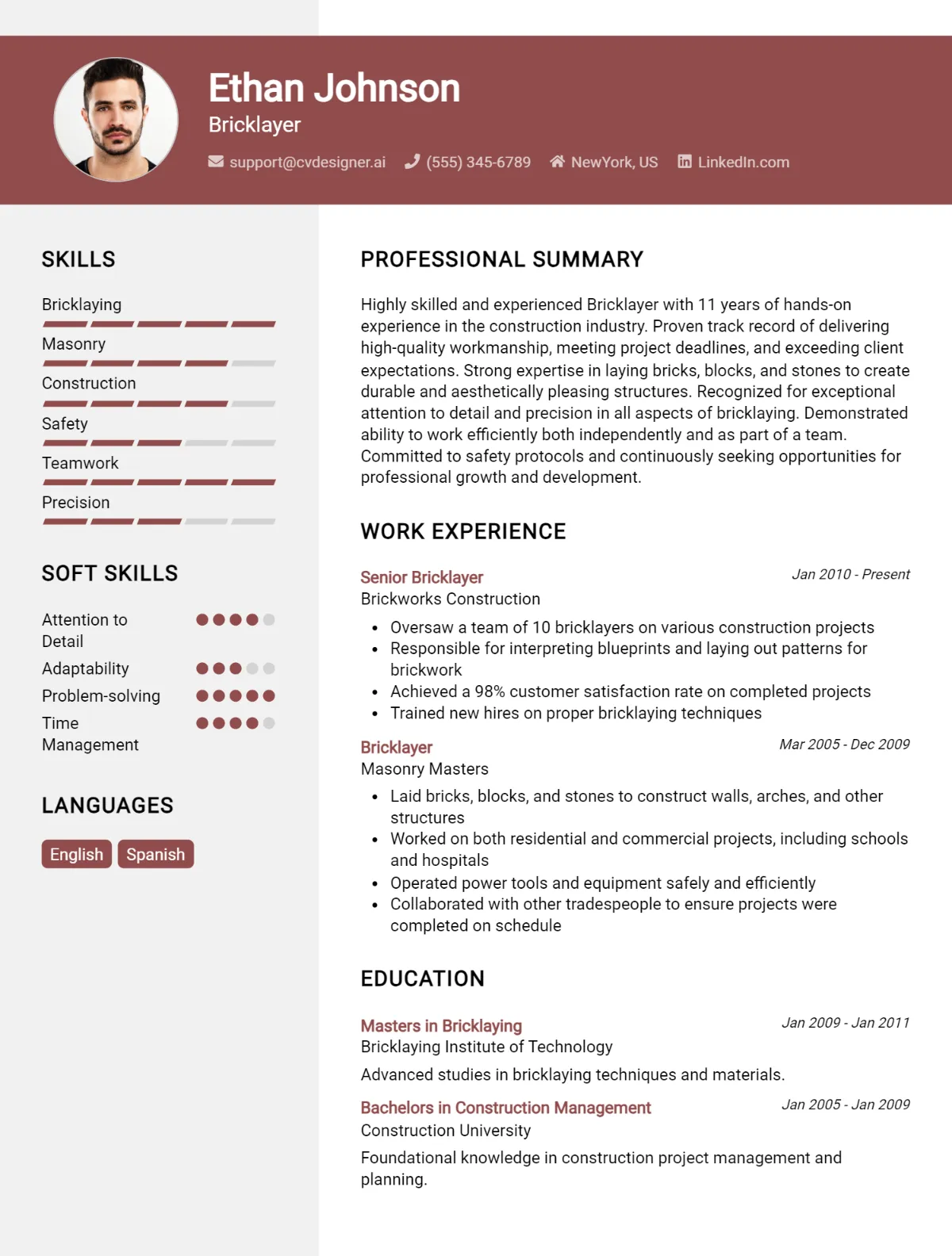 Bricklayer CV Example