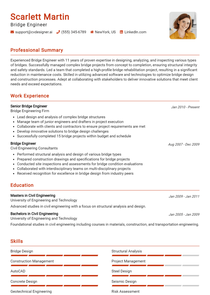 Bridge Engineer Resume Example