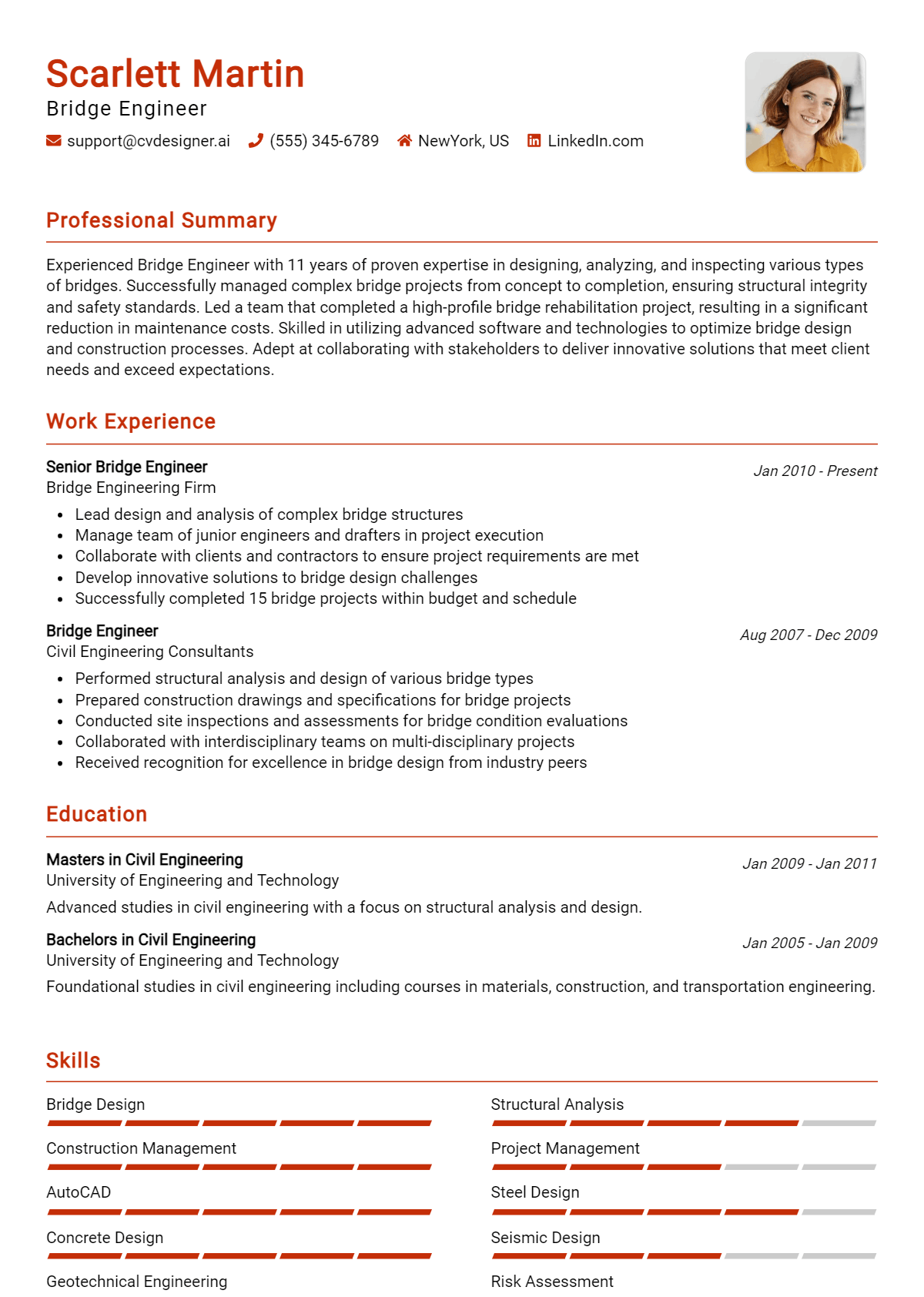 Bridge Engineer Resume Example