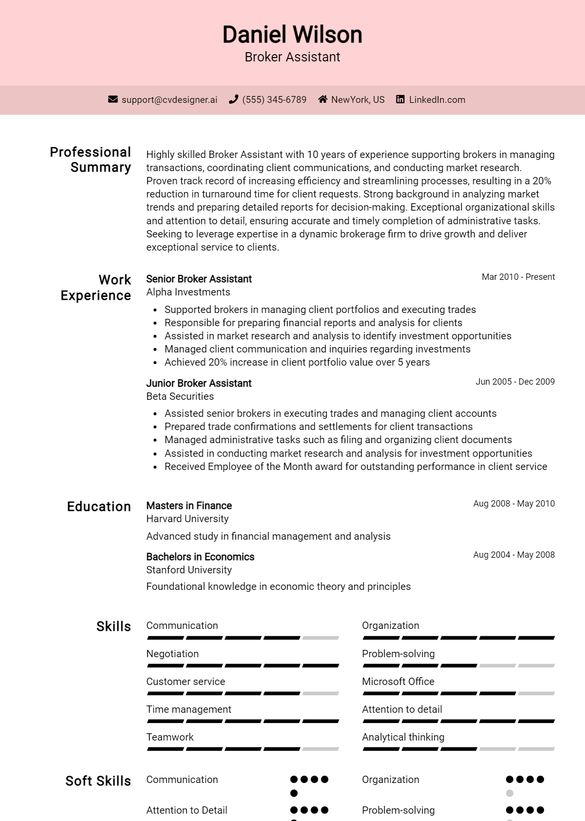 Broker Assistant Resume Example