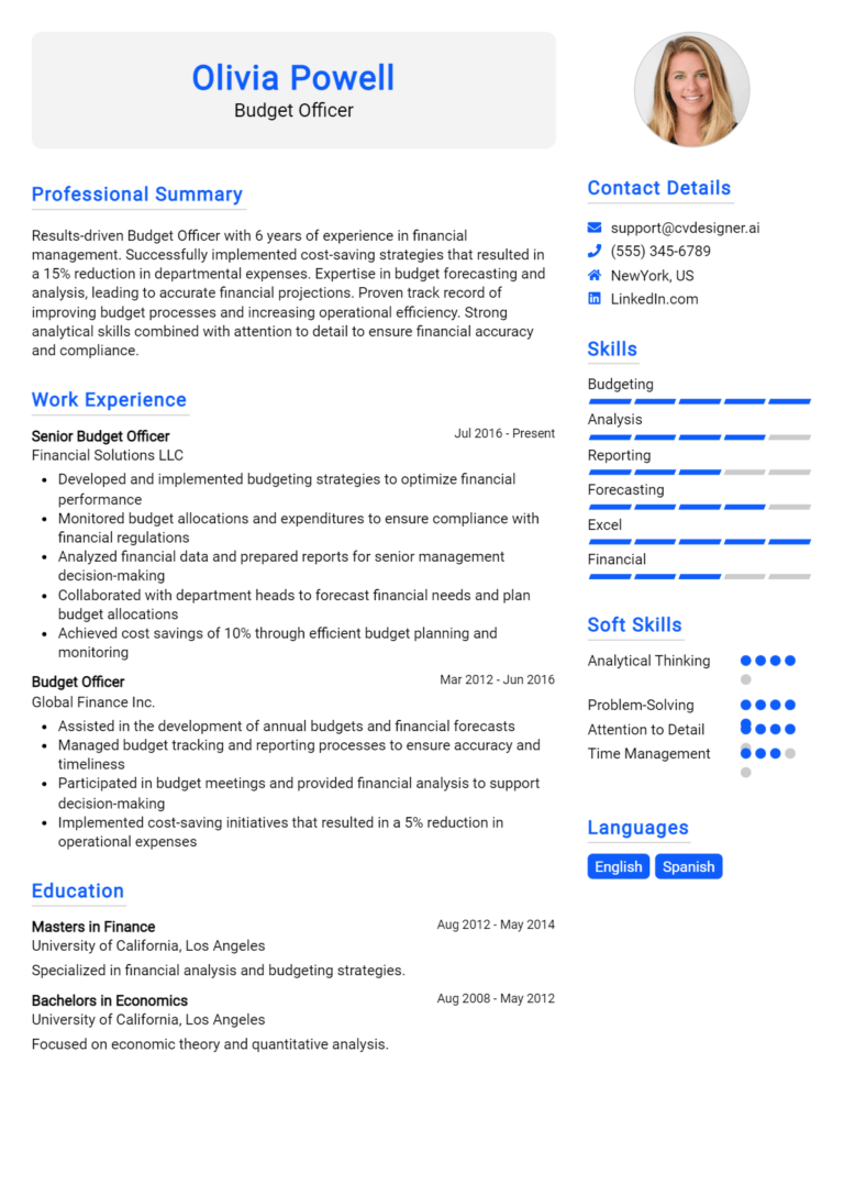 Budget Officer Resume Example for 2025: Expert Tips & Templates