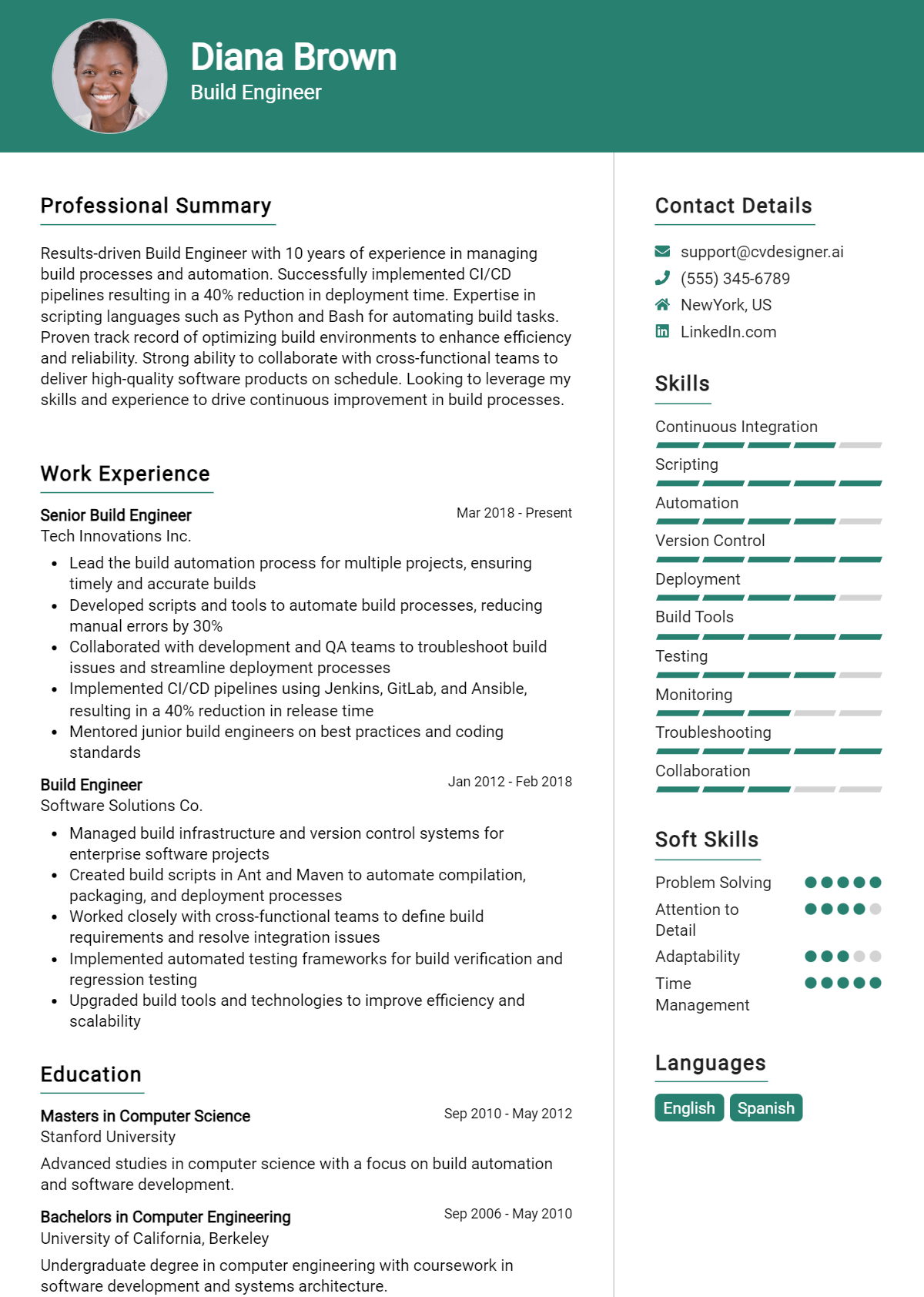 Build Engineer Resume Example