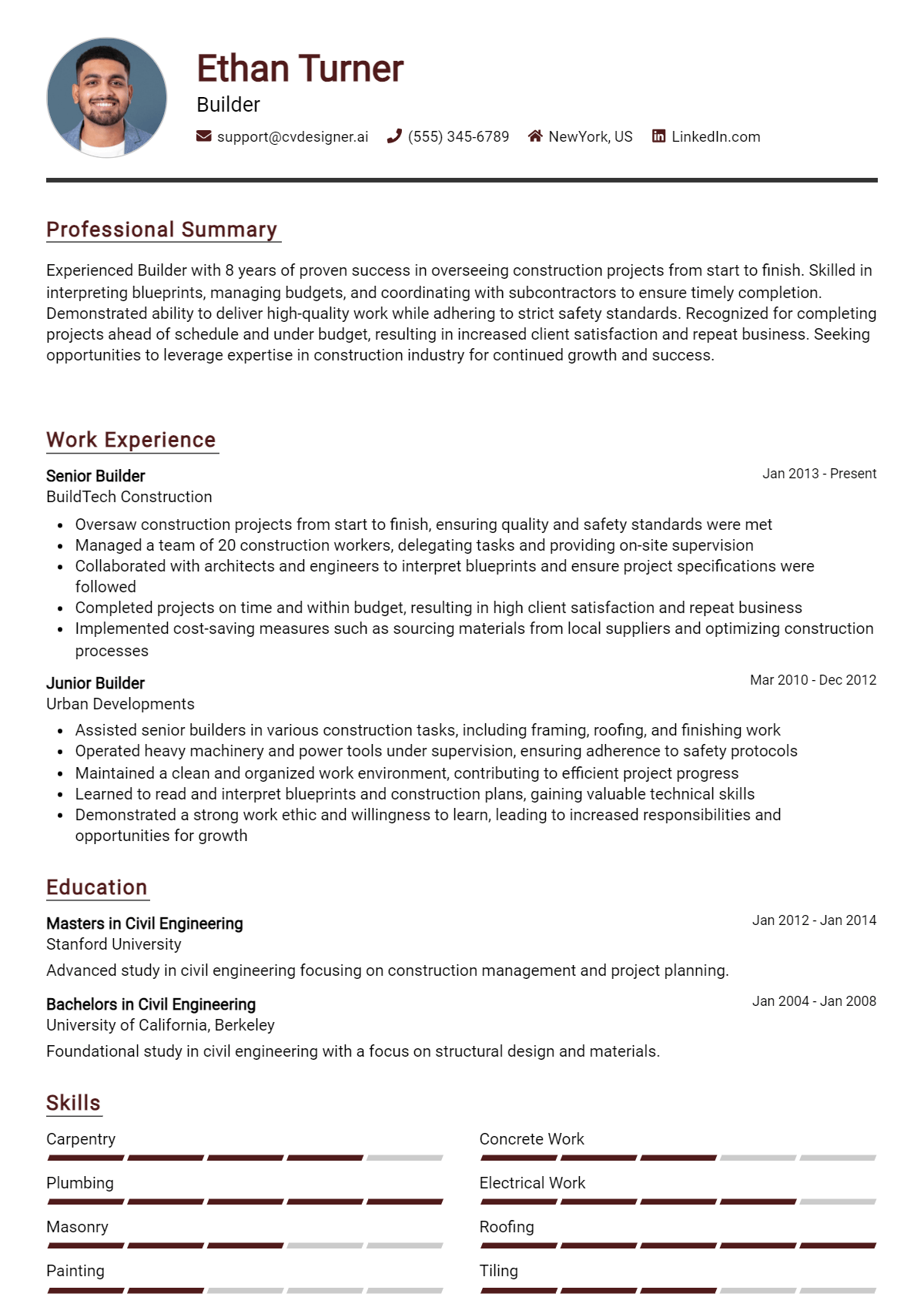 Builder Resume Example