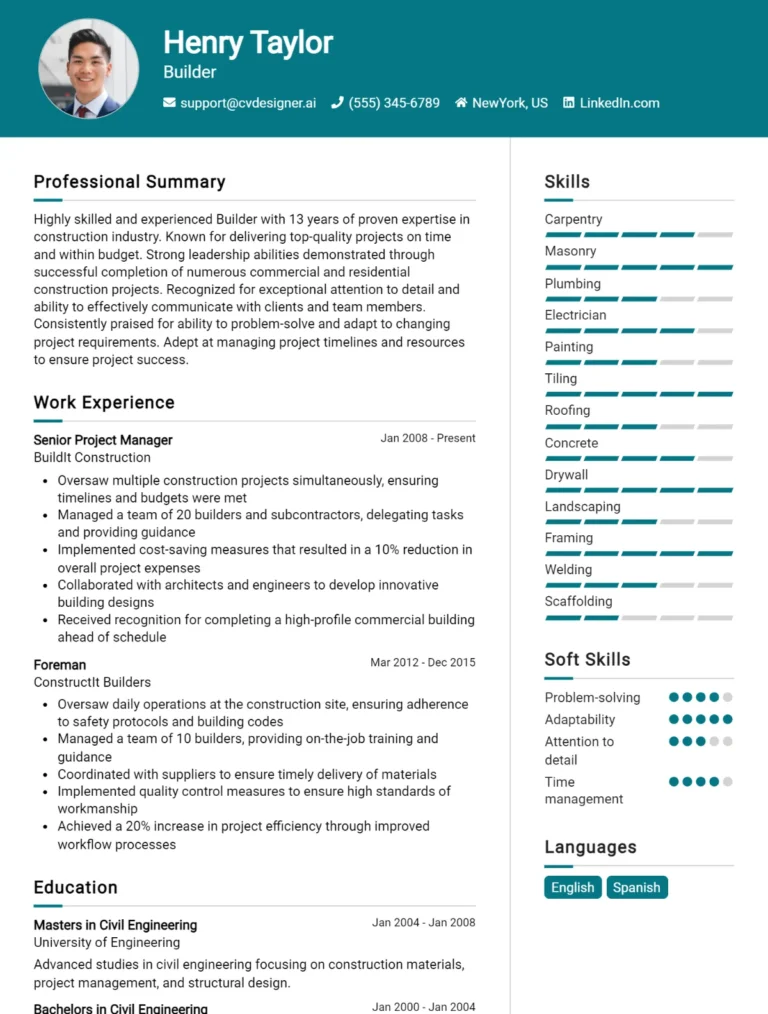 Builder CV Example For 2025: Strategies & Templates