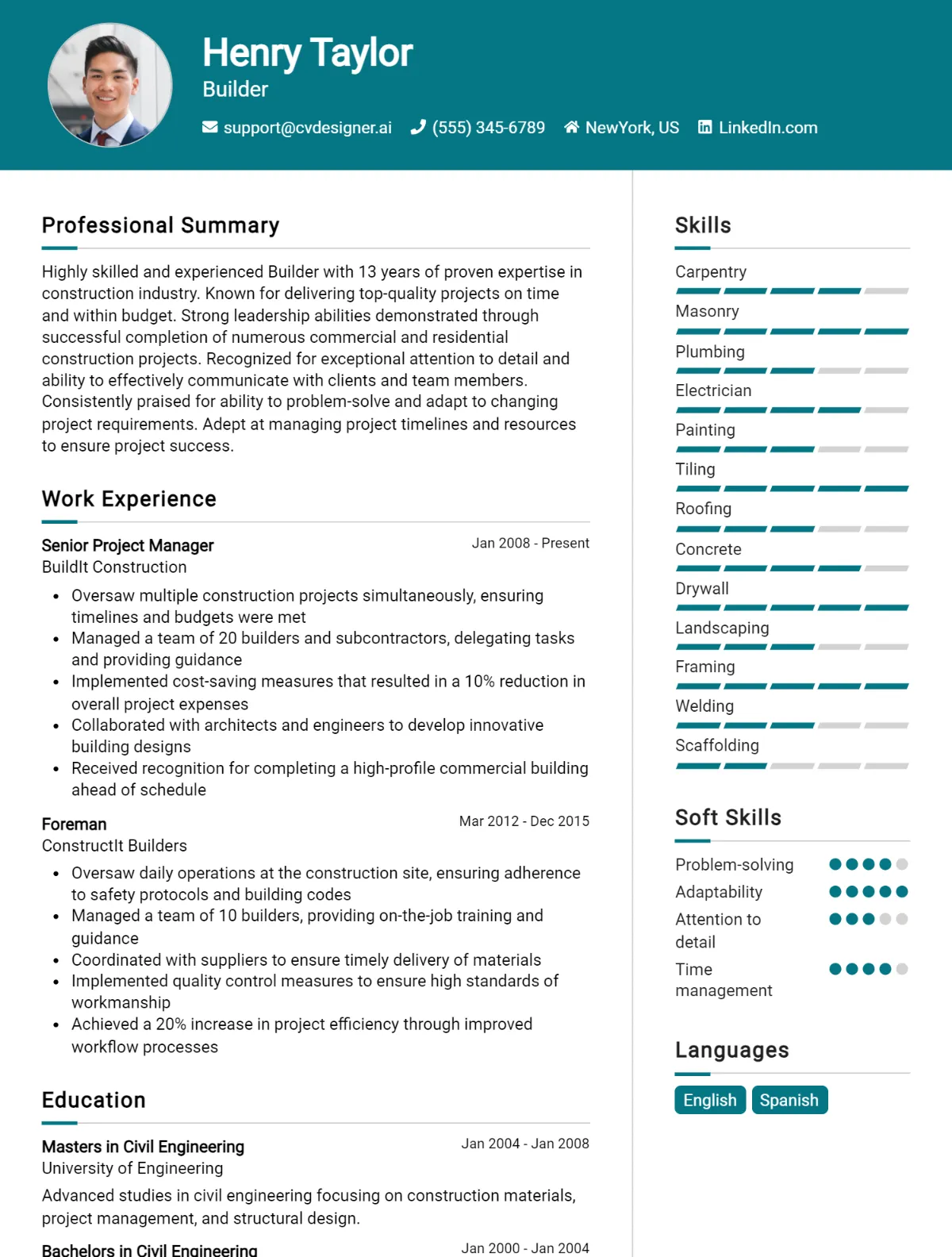 Builder CV Example