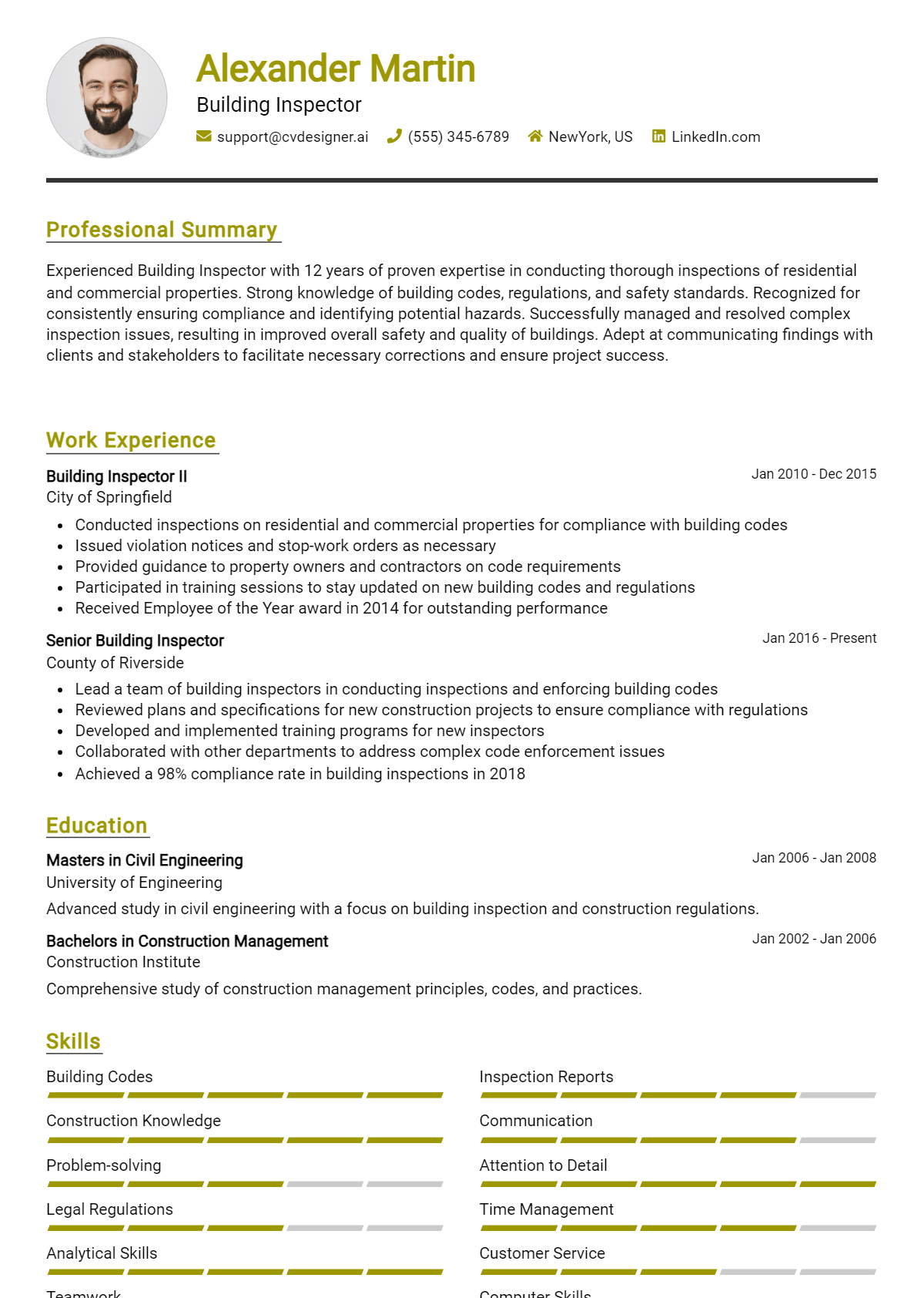 Building Inspector Resume Example