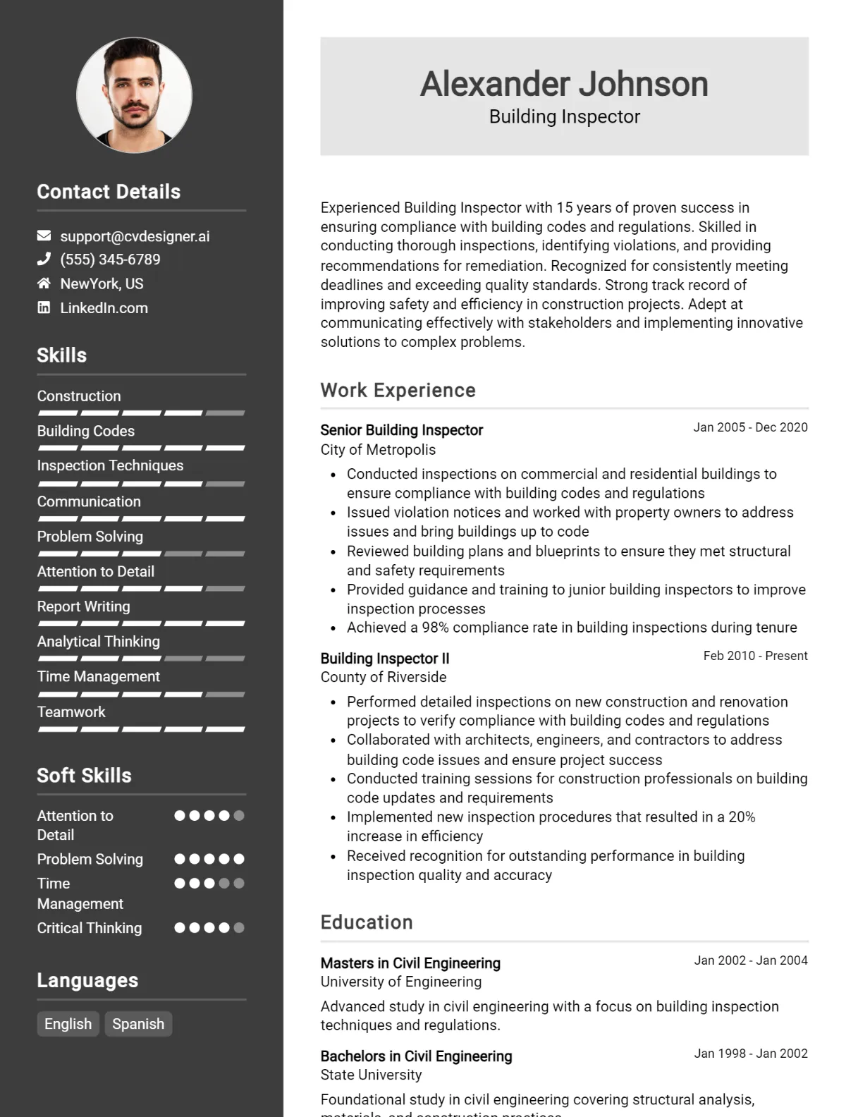Building Inspector CV Example