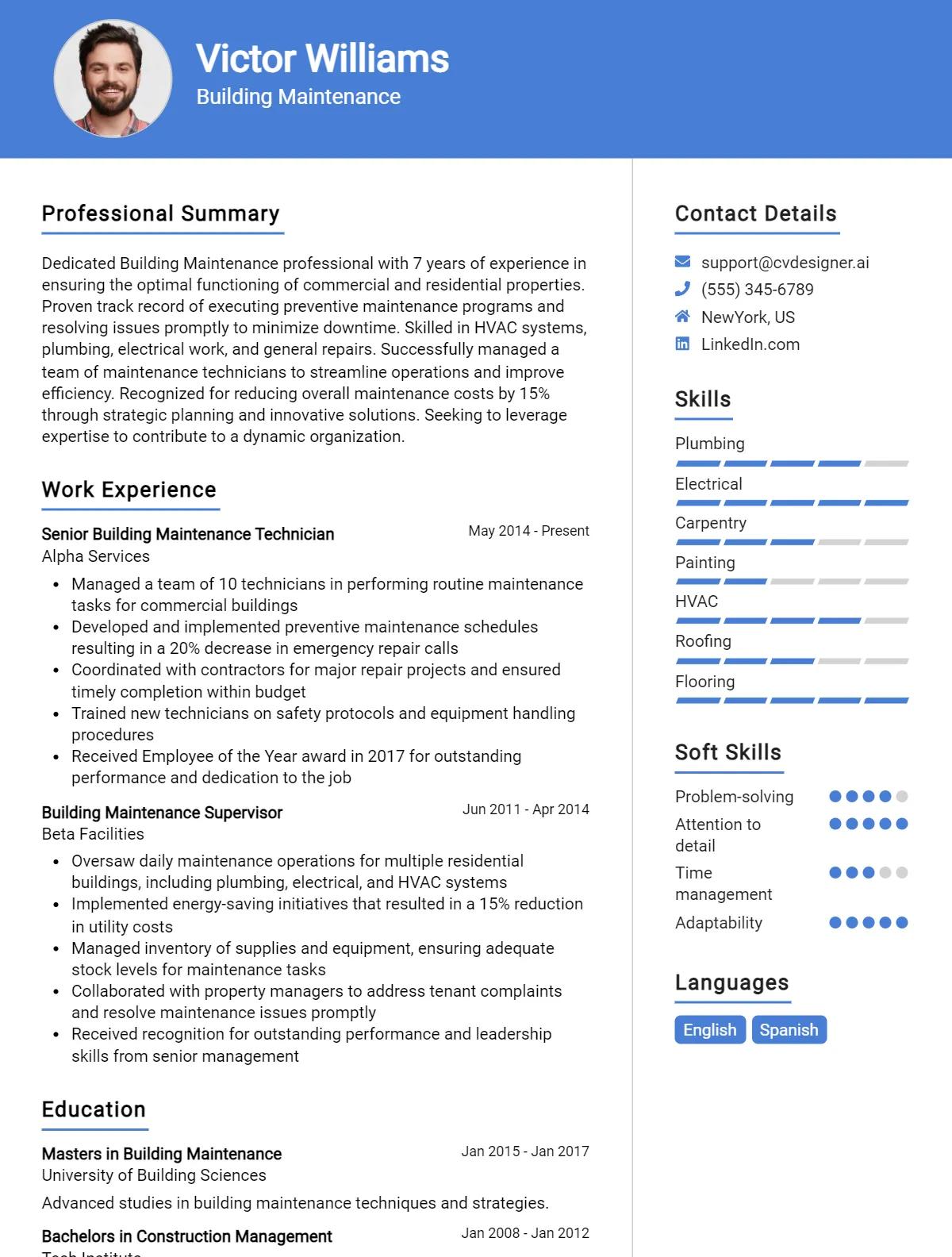 Building Maintenance CV Example