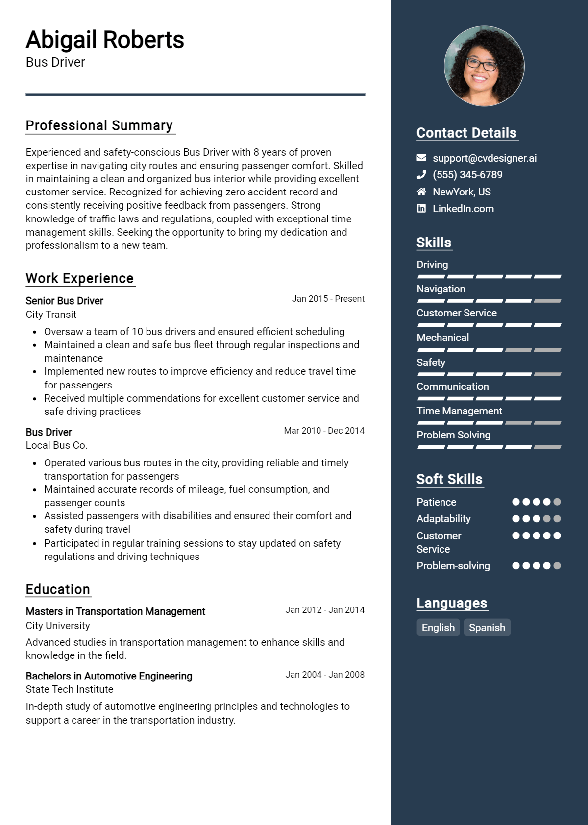 Bus Driver Resume Example