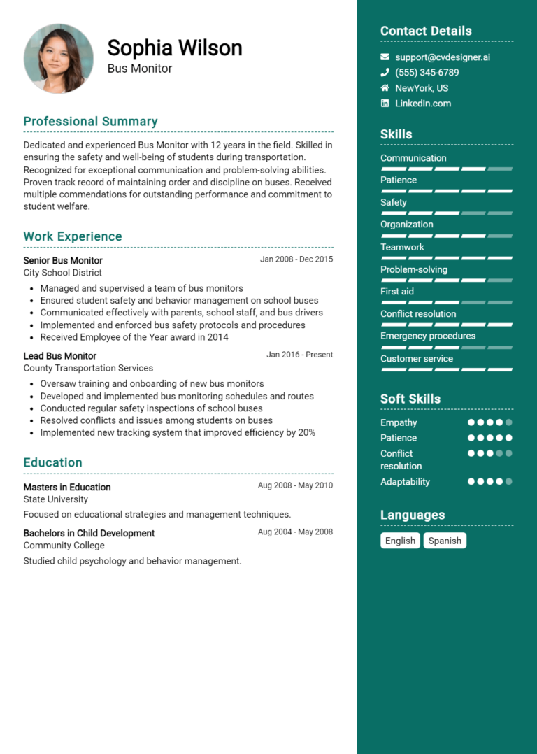 Bus Monitor Resume Example for 2025: Best Writing Tips