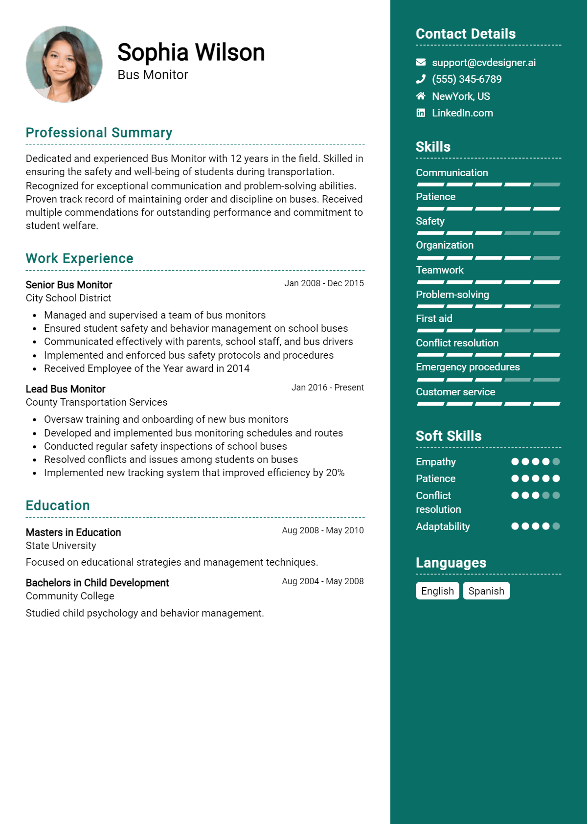 Bus Monitor Resume Example