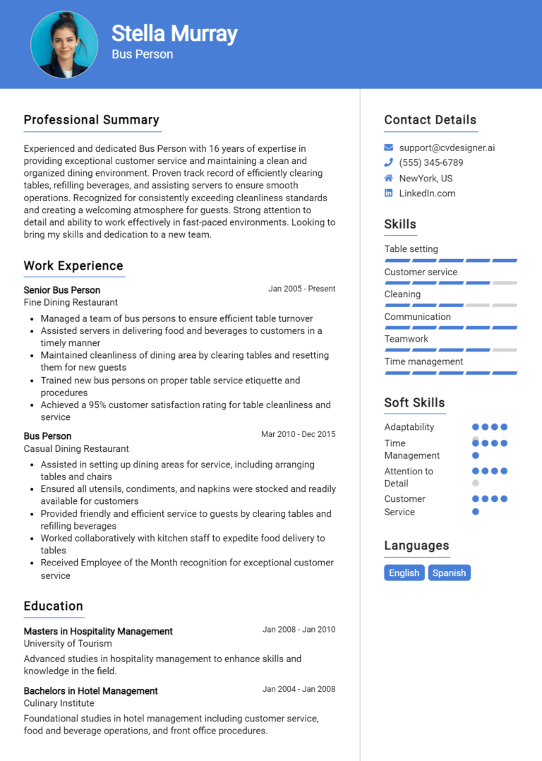 Bus Person Resume Example for 2025: Proven Tips & Templates