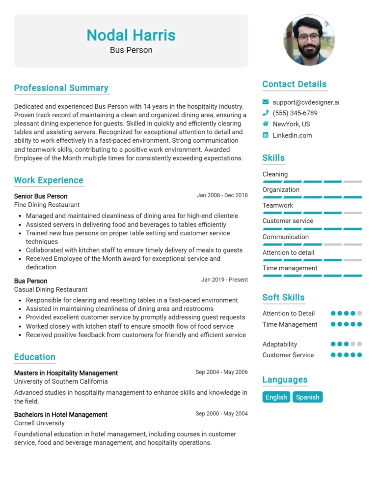 Bus Person CV Example For 2025: Strategies & Templates